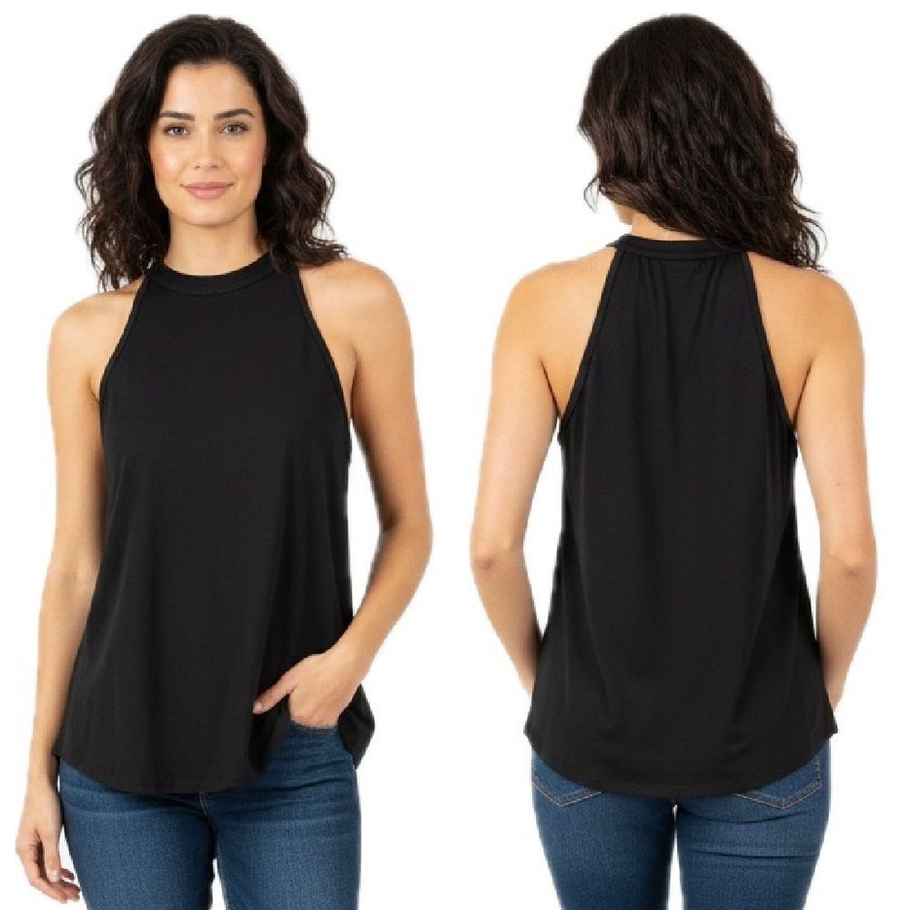Athleta Black High-Neck Halter Drape Back Tank Top Size Small